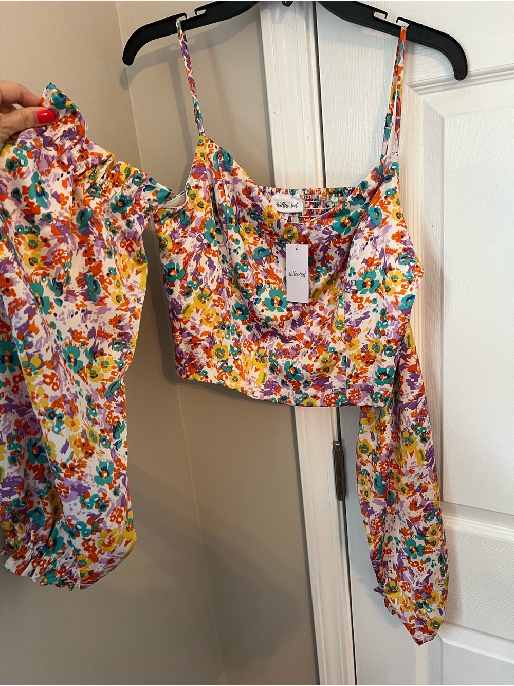 Alix NYC Floral Cropped Cami in White Multi